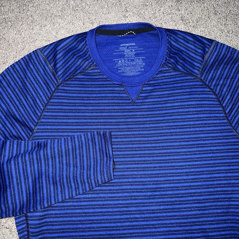 Patagonia Mens Sz M Capilene 3 Midweight Polartec Long Sleeve Shirt Blue Stripe